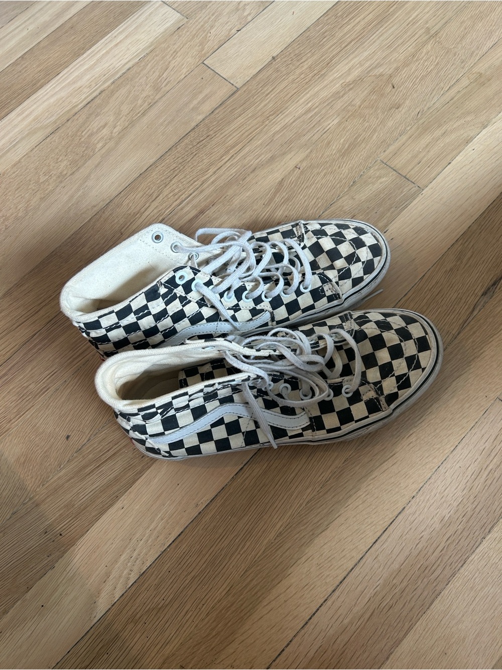 Vans High-Top Checkerboard Sneakers - Black & Cream plus floral vans - Picture 5 of 5